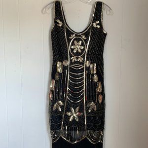 1920s Black Sequined Flapper Dress